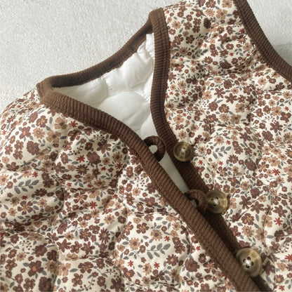 Winter Arrival Baby Sleeveless Vintage Floral Pattern Cotton-Padded Rompers