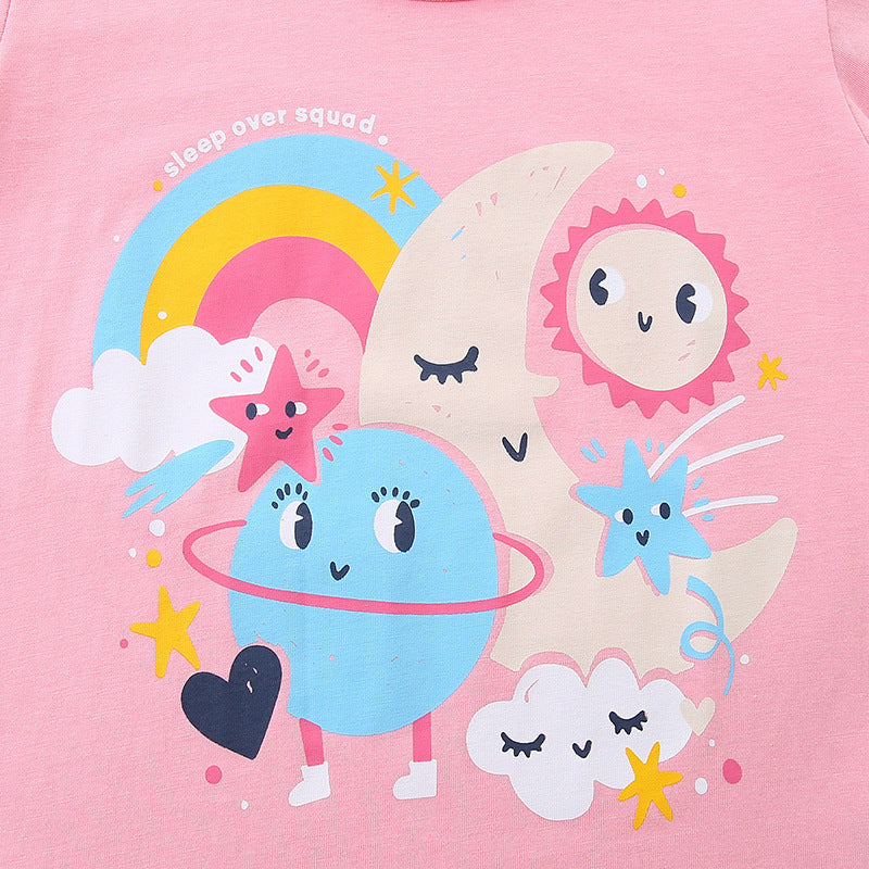 Summer Girls’ Sun and Moon Cartoon Pattern T-shirt in European and American Style, MyKids-USA®, Baby & Toddler Tops, MyKids-USA -  -  -  -  -  -  - 