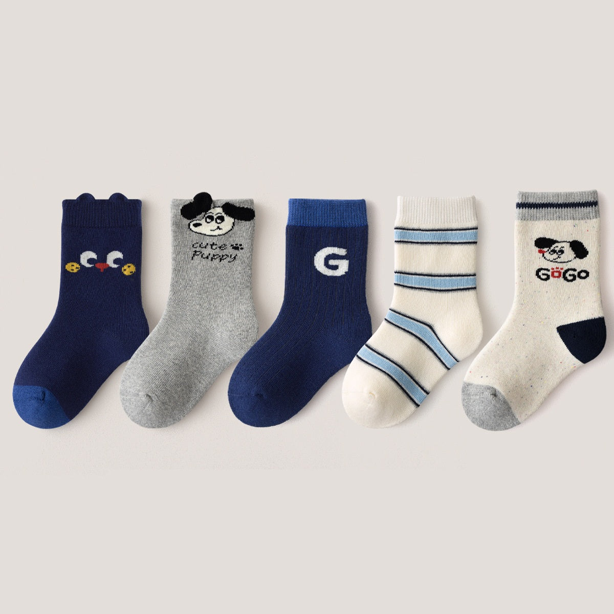 Winter Arrival Baby Kids Unisex Breathable Simple Cute Pattern Socks 1 Lot=5-Pair Set, MyKids-USA®, Baby & Toddler Socks & Tights, MyKids-USA - Size/Age - S (1-3Y) - Color - Navy Blue (Dark Blue) -  -  - TR2512301315-F.
