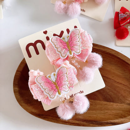 Collection of 2 Red Year Kids’ Hair Accessories – Pearl Tassel and Pom-Pom Clips for Traditional Outfits, MyKids-USA®, Hair Pins, Claws & Clips, MyKids-USA - Size/Age - Average Size (0-12Y） - Color - Pink -  -  - TR2603171025-C.