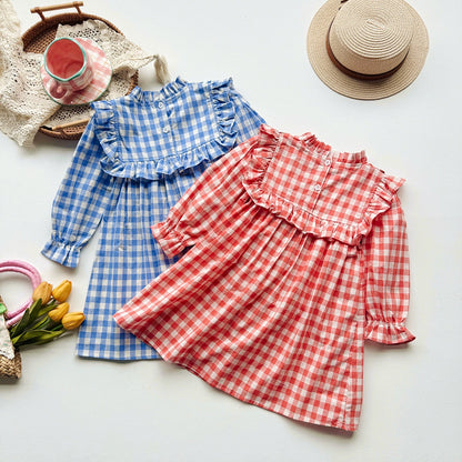 Arrival Autumn Girls Plaid Pattern Long Sleeves Ruffle Neck Dress, MyKids-USA®, Baby & Toddler Dresses, MyKids-USA -  -  -  -  -  -  - 