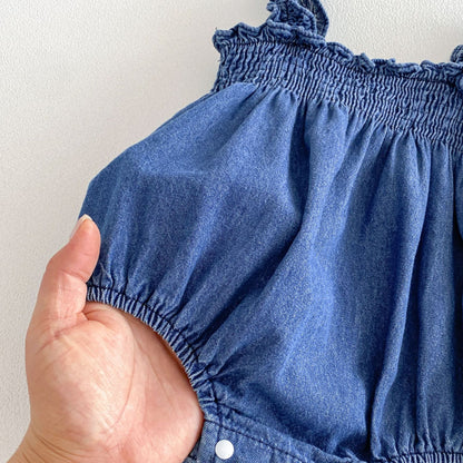 Summer Arrival Baby Girls Sleeveless Solid Color Navy Blue Strap Bodysuit