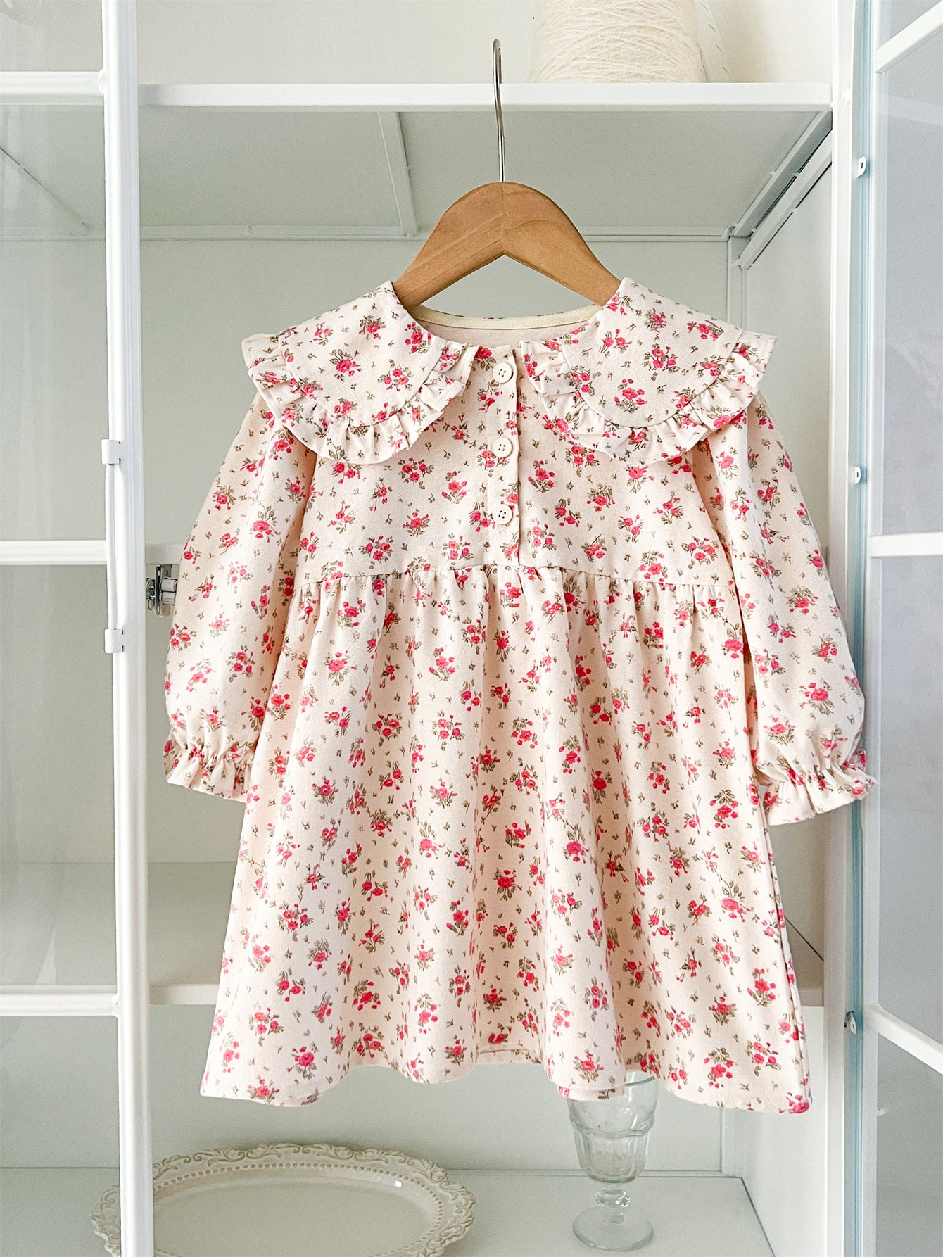 Spring and Autumn Stylish Floral Print Long-sleeved Dress with Collar for Girls, MyKids-USA®, Baby & Toddler Dresses, MyKids-USA - Size/Age - 90 (12-24M) - Color - Pink -  -  - TR2502172142-A