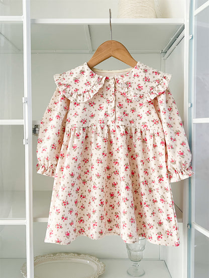 Spring and Autumn Stylish Floral Print Long-sleeved Dress with Collar for Girls, MyKids-USA®, Baby & Toddler Dresses, MyKids-USA - Size/Age - 90 (12-24M) - Color - Pink -  -  - TR2502172142-A