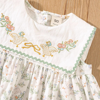Summer Baby Kids Girls Sleeveless Floral Dress with Embroidery Collar, MyKids-USA®, Baby & Toddler Dresses, MyKids-USA -  -  -  -  -  -  - 