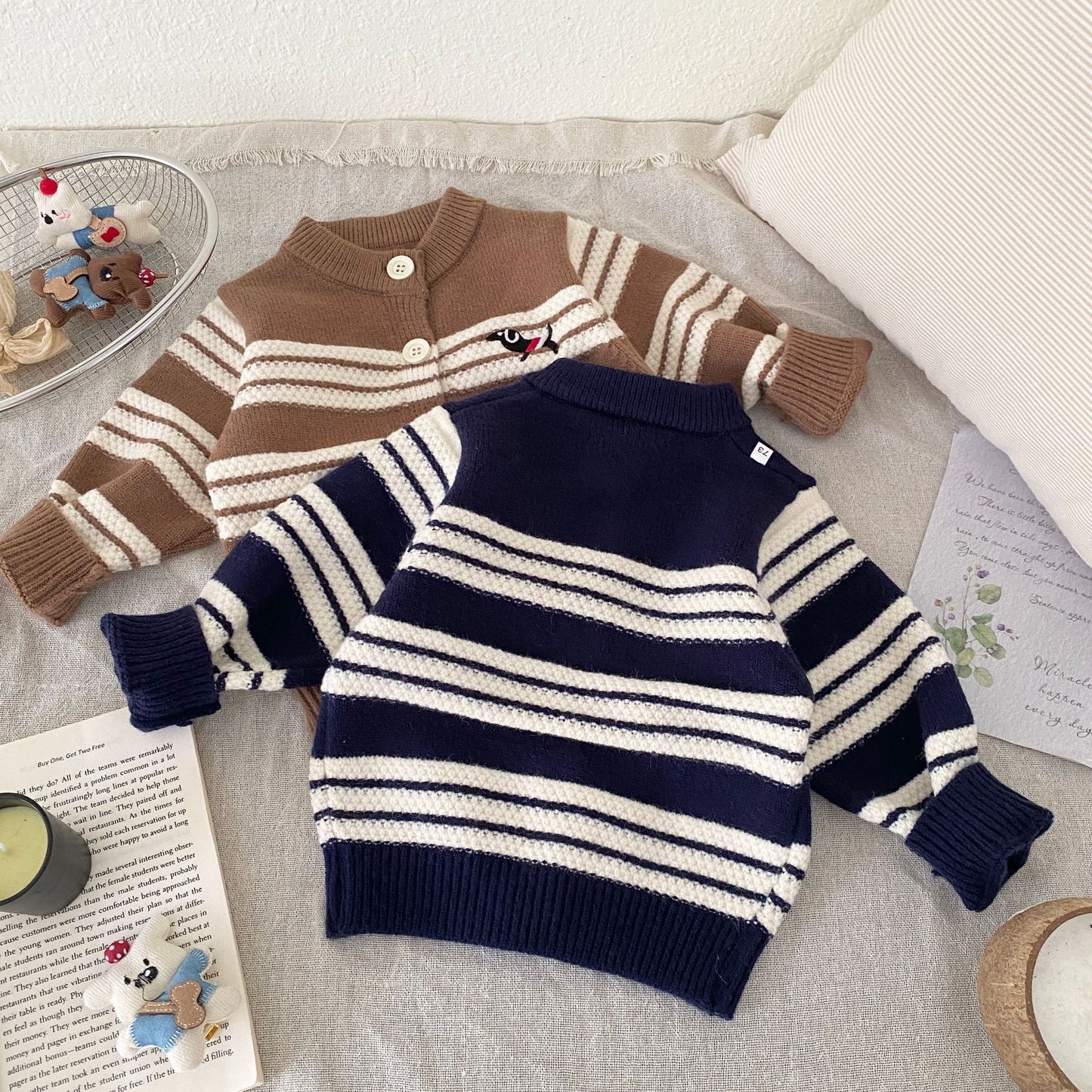 Winter and Autumn Baby Kids Unisex Striped Long Sleeves Cardigan and Pants Knitted Clothing Set, MyKids-USA®, Baby & Toddler Outfits, MyKids-USA -  -  -  -  -  -  - 