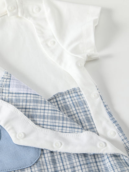 Summer Arrival Baby Boys Short Sleeves Color Patchwork Plaid Rompers Bodysuits