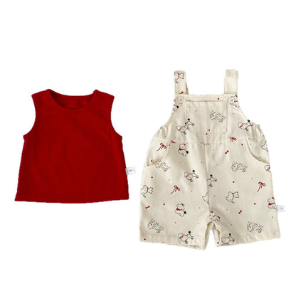 Summer Hot Selling Baby Kids Girls Sleeveless Vest and Cartoon Overalls Clothing Set, MyKids-USA®, Baby & Children's Outfits, MyKids-USA -  -  -  -  -  -  - .