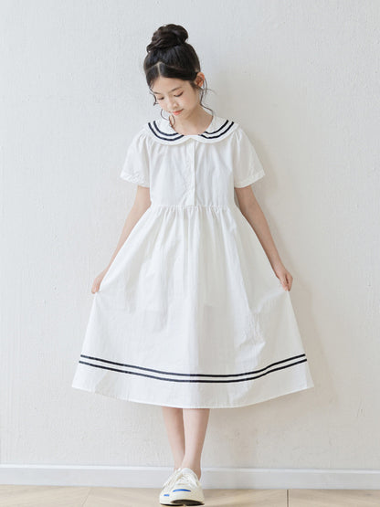 Summer Arrival Short Sleeves Navy Collar Preppy Dress for Stylish Girls