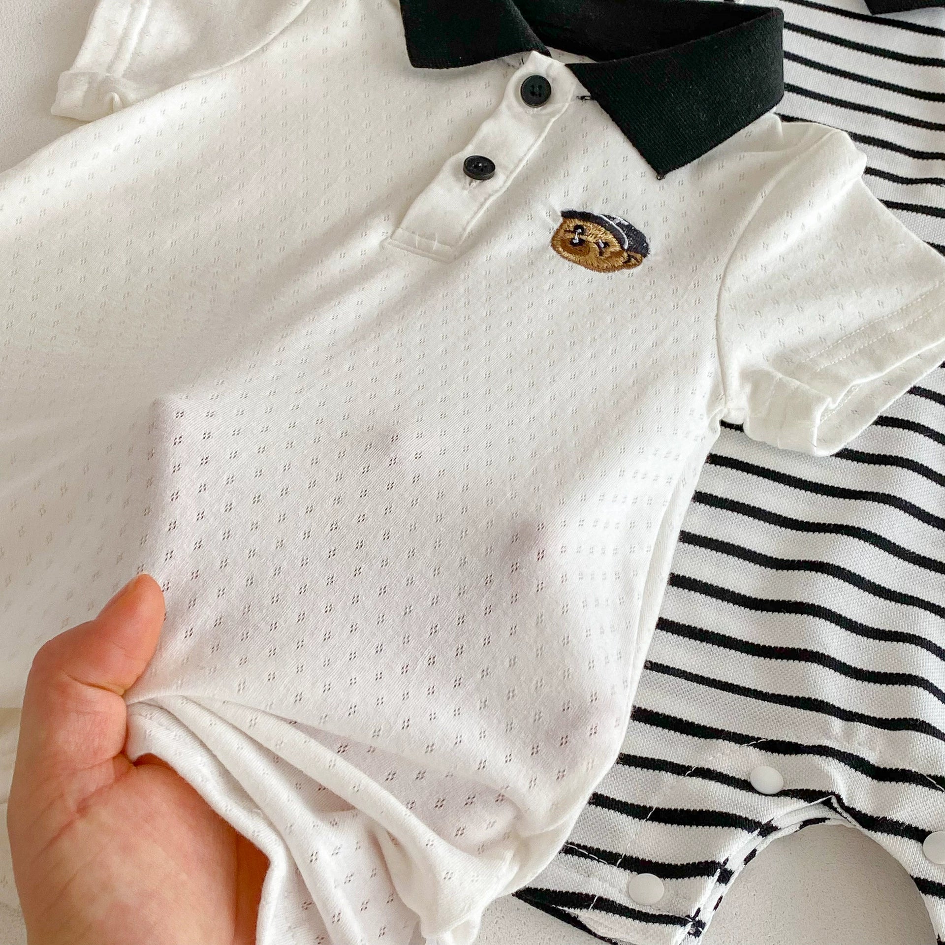 Summer Arrival Baby Boys Teddy Bear Pattern Short Sleeves Rompers with Turn-down Collar, MyKids-USA®, Baby One-Pieces, MyKids-USA -  -  -  -  -  -  - 