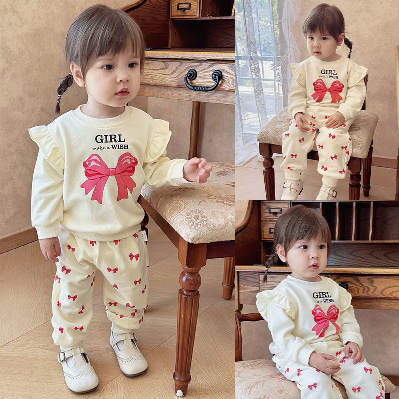 Spring and Autumn Baby Kids Girls Long Sleeves Butterfly-bows Pattern Top and Pants Clothing Set, MyKids-USA®, Baby & Toddler Outfits, MyKids-USA -  -  -  -  -  -  - 