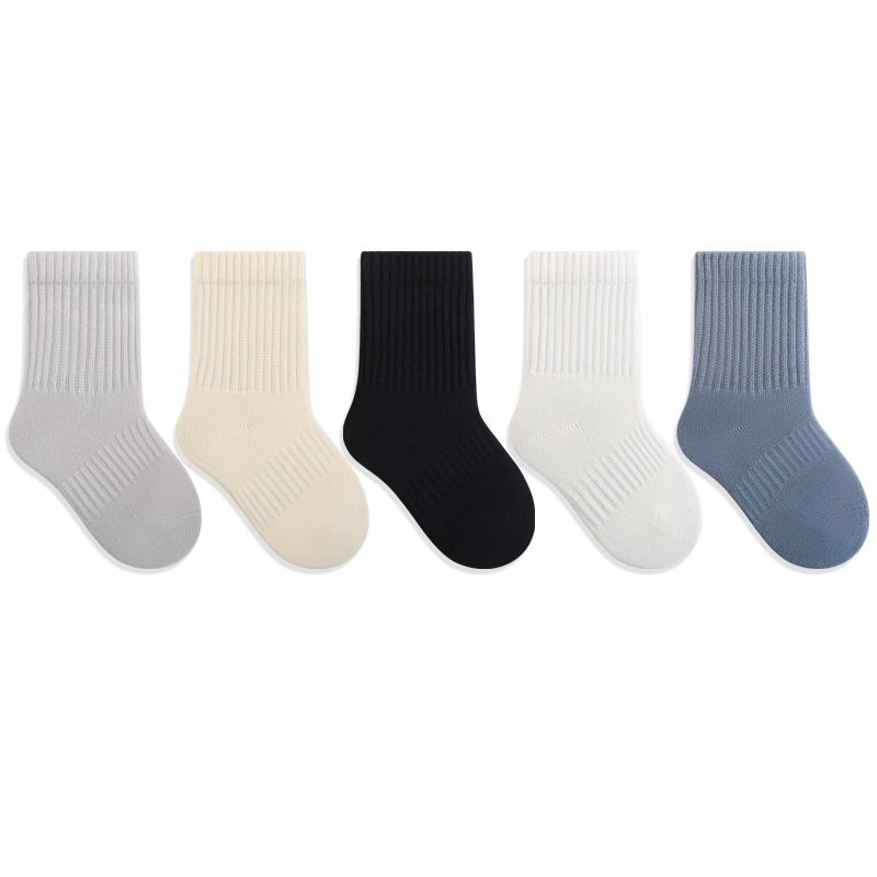 Autumn Arrival Baby Kids Unisex Breathable Casual Solid Color Socks 1 Lot=5-Pair Set, MyKids-USA®, Baby & Toddler Socks & Tights, MyKids-USA - Size/Age - S (0-1Y) - Color - Grey -  -  - TR2511122211-C