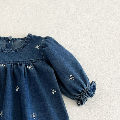 MyKids-USA® Autumn Embroidered Pattern Baby Kids Girls Princess Denim Dress
