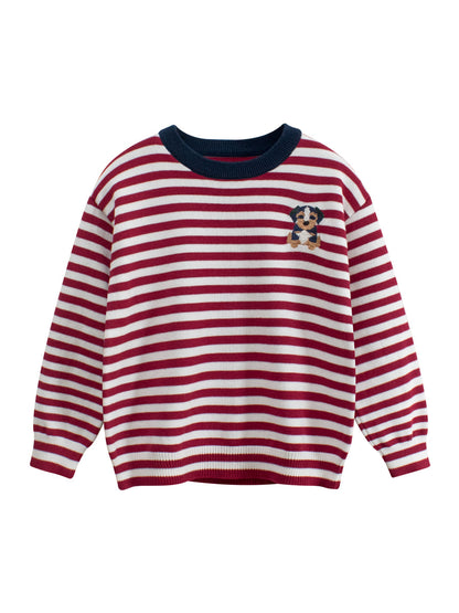 Arrival Baby Kids Puppy Logo and Striped Pattern Crew Neck Long Sleeves Knitted Top, MyKids-USA®, Baby & Toddler Tops, MyKids-USA - Size/Age - 90 (12-24M) - Color - Red -  -  - TR2501022038