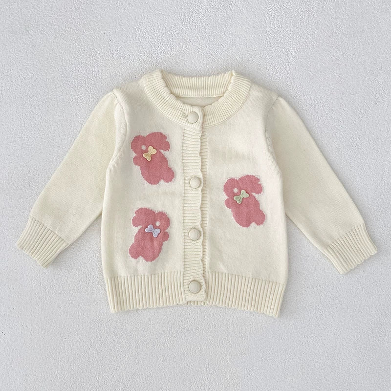 Autumn Arrival Baby Girls Comfortable Rabbits Pattern Knitted Long Sleeves Cardigan, MyKids-USA®, Cardigans, MyKids-USA - Size/Age - 66 (3-6M) - Color - Beige -  -  - TR2507242131-A