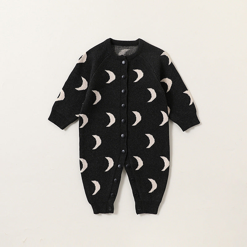 Autumn and Spring Arrival Baby Unisex Simple Moon Pattern Knitted Long Sleeves Rompers/Cardigan, MyKids-USA®, Baby One-Pieces, MyKids-USA - Size/Age - 66 (3-6M) - Color - Navy Blue (Dark Blue) -  -  - TR2409261546-D