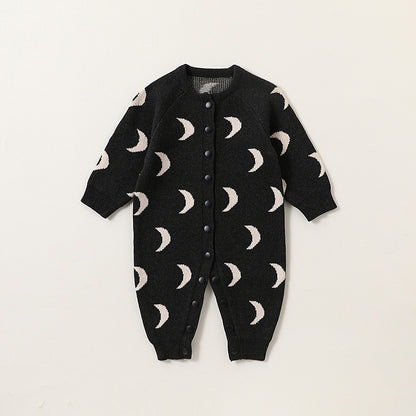 Autumn and Spring Arrival Baby Unisex Simple Moon Pattern Knitted Long Sleeves Rompers/Cardigan, MyKids-USA®, Baby One-Pieces, MyKids-USA - Size/Age - 66 (3-6M) - Color - Navy Blue (Dark Blue) -  -  - TR2409261546-D