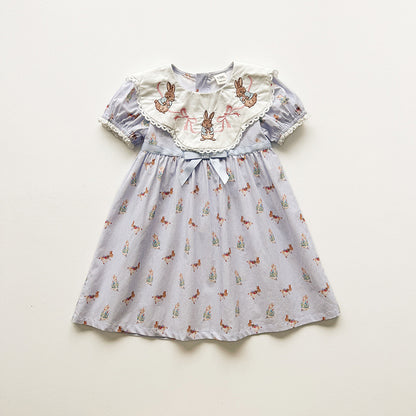 Summer Arrival Baby Girls Short Sleeves Animals Cartoon Pattern Dress, MyKids-USA®, Baby & Children's Dresses, MyKids-USA - Size/Age - 90 (12-24M) - Color - Blue -  -  - TR2604222349-A.