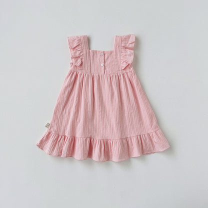 Summer Kids Girls Sleeveless French Style Solid Color Dress