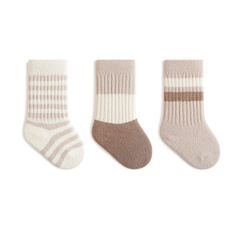 Autumn and Winter Arrival Baby Unisex Breathable Striped Pattern Casual Socks 1 Lot=3-Pair Set, MyKids-USA®, Baby & Toddler Socks & Tights, MyKids-USA - Size/Age - XS (0-6M) - Color - Coffee -  -  - TR2601181557-B.
