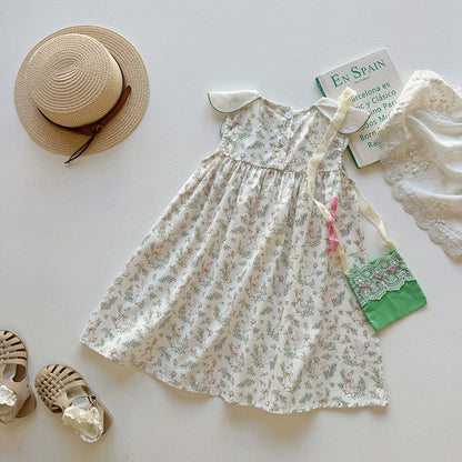 Summer Arrival Baby Girls Sleeveless Flowers Pattern Embroidered Collar Dress, MyKids-USA®, Baby & Children's Dresses, MyKids-USA -  -  -  -  -  -  - .