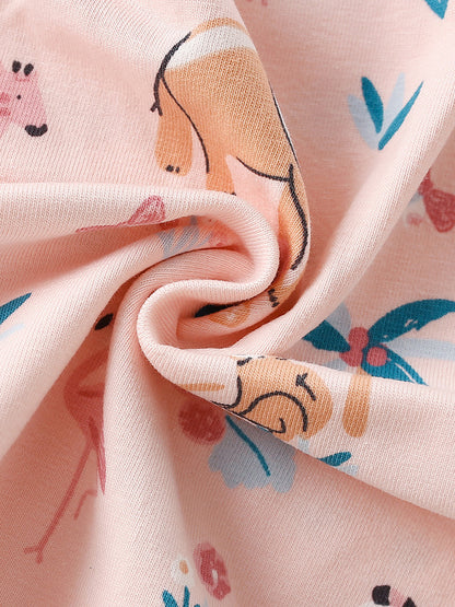 Summer Baby Kids Girls Short Sleeves Animals Cartoon Pattern Dress