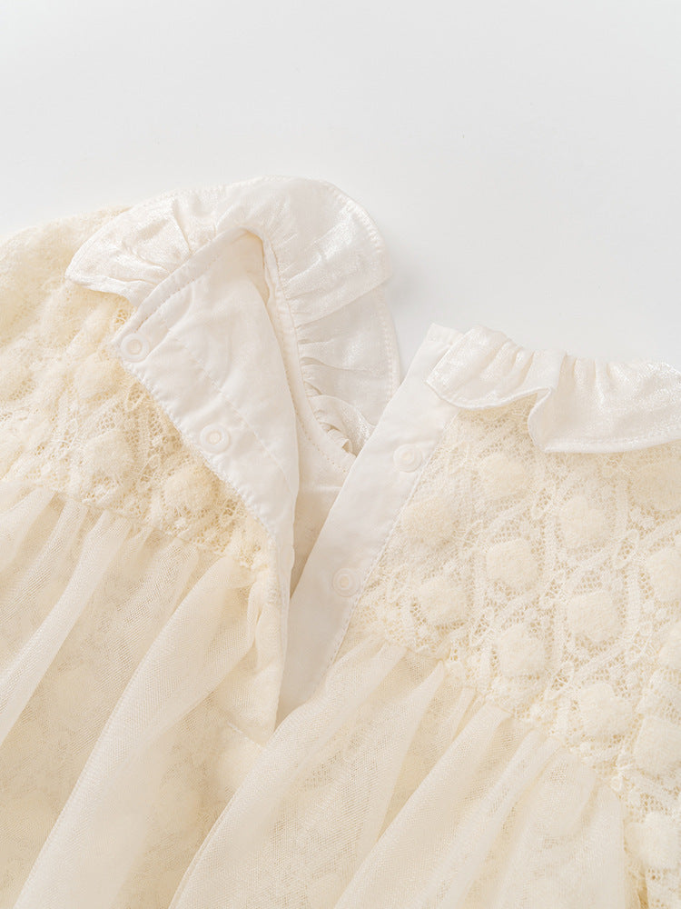 Autumn Tulle Dress Design Baby Girls Beige Geometric and Heart Pattern Long Sleeves Onesies with Princess Collar and Hat, MyKids-USA®, Baby One-Pieces, MyKids-USA -  -  -  -  -  -  - 