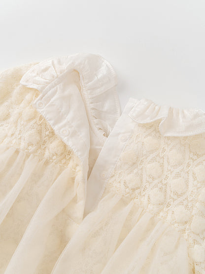 Autumn Tulle Dress Design Baby Girls Beige Geometric and Heart Pattern Long Sleeves Onesies with Princess Collar and Hat, MyKids-USA®, Baby One-Pieces, MyKids-USA -  -  -  -  -  -  - 