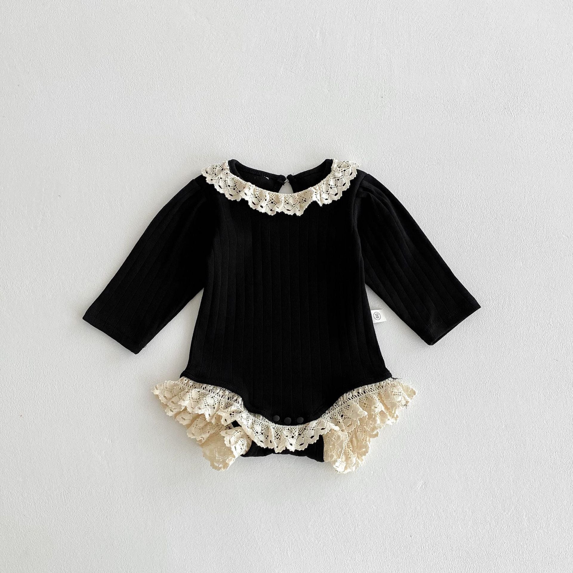 Autumn Arrival Baby Girls Long Sleeves Striped Pattern Hollow-out Collar Onesies, MyKids-USA®, Baby One-Pieces, MyKids-USA - Size/Age - 66 (3-6M) - Color - Black -  -  - TR2509132337-A