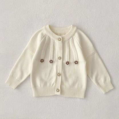 Autumn Arrival Baby Girls Comfortable Flowers Pattern Knitted Long Sleeves Cardigan, MyKids-USA®, Cardigans, MyKids-USA - Size/Age - 73 (6-9M) - Color - White -  -  - TR2507262231-D