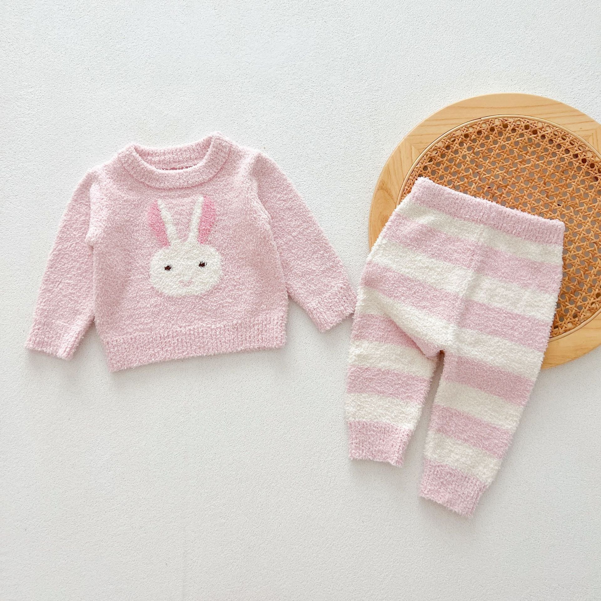 Cute and Versatile Two-Piece Set: Round Neck Fleece Top and Pants for Baby and Toddlers, MyKids-USA®, Baby & Toddler Outfits, MyKids-USA - Size/Age - 73 (6-9M) - Color - Pink -  -  - 243S11-B.
