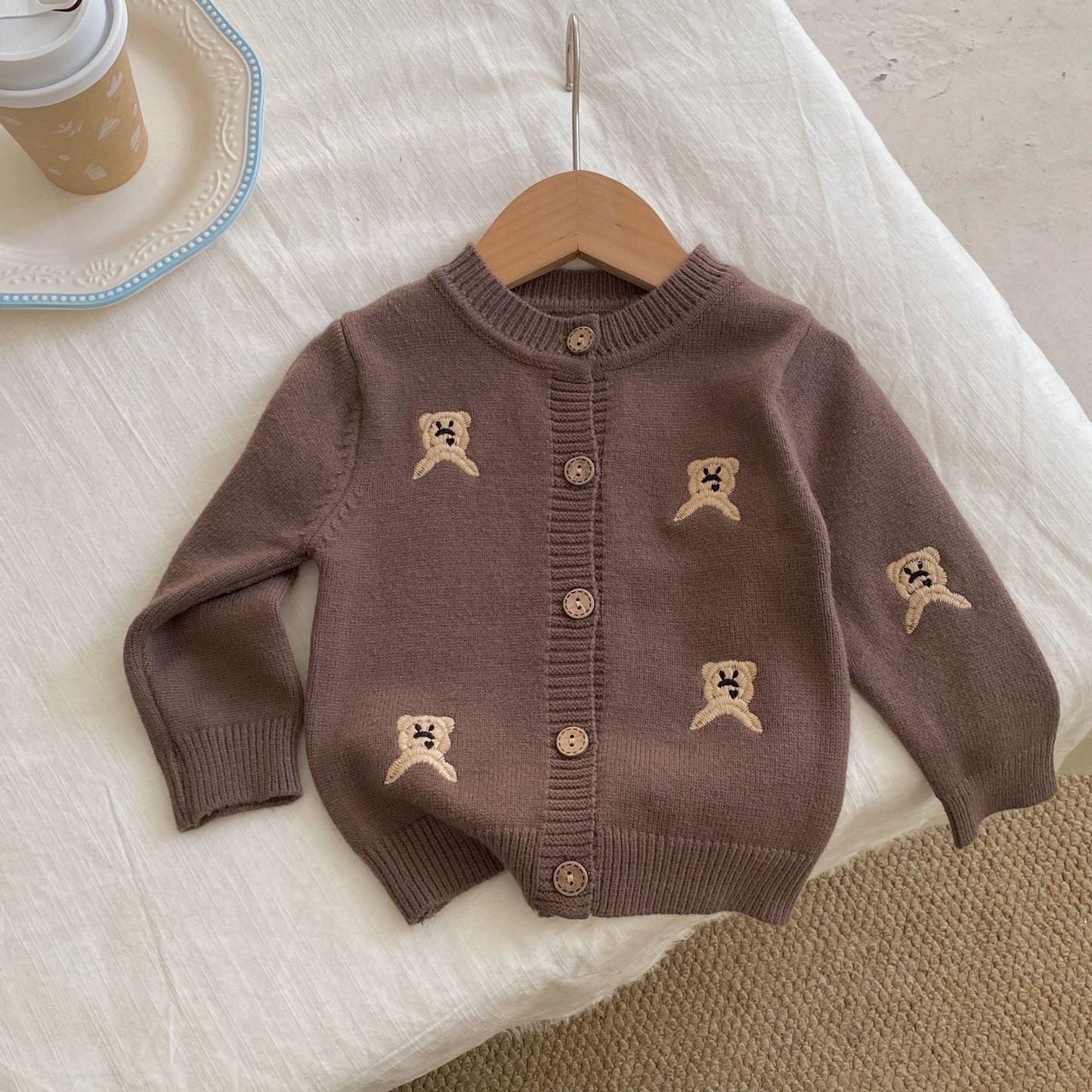 Autumn and Winter Arrival Baby Kids Unisex Embroidery Pattern Long Sleeves Casual Cardigan