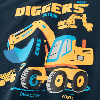 Summer Boys’ Digger Cartoon and Letters Pattern T-shirt in European and American Style, MyKids-USA®, Baby & Toddler Tops, MyKids-USA -  -  -  -  -  -  - 