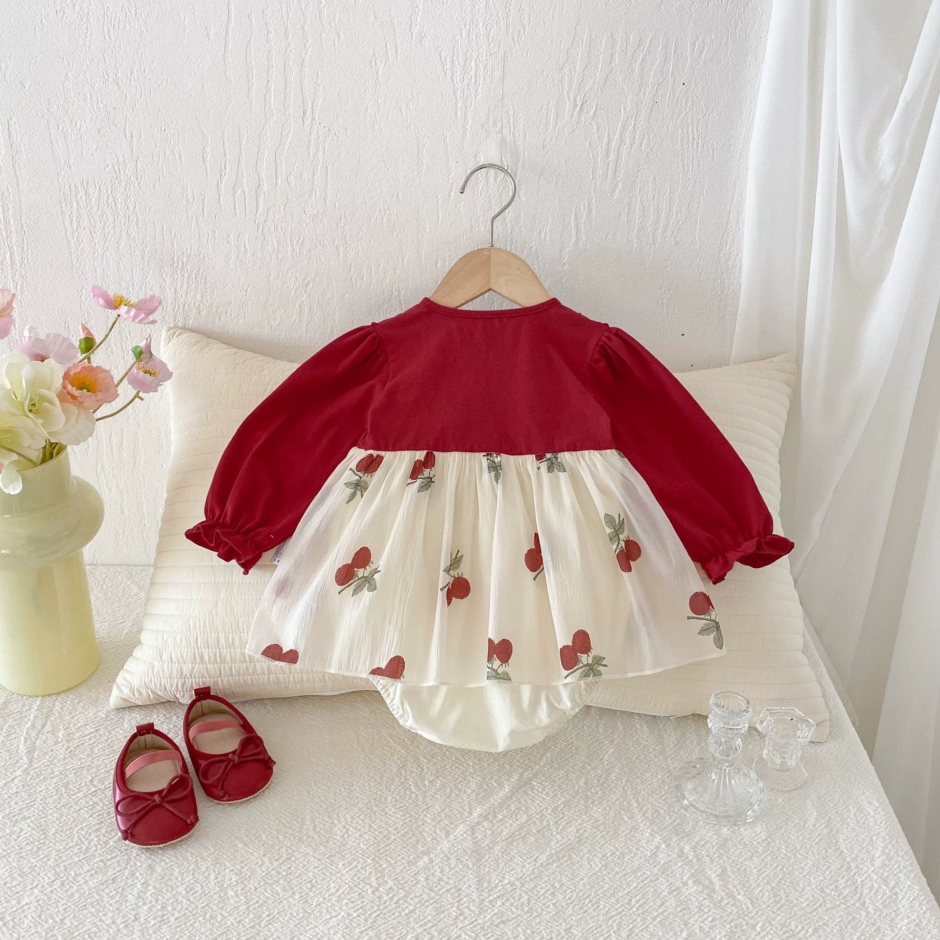 Autumn Hot Selling Baby Girls Cherry Pattern Long Sleeves Color Patchwork Onesies Bodysuits, MyKids-USA®, Baby & Toddler Dresses, MyKids-USA - Size/Age - 66 (3-6M) - Color - Beige -  -  - TR2507302238-A