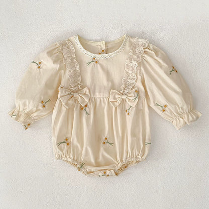 Autumn Baby Girls French Style Butterfly-bow Decorated Flowers Pattern Embroidered Long-sleeved Onesies and Dress – Princess Sister Matching Set, MyKids-USA®, Baby & Toddler Outfits, MyKids-USA -  -  -  -  -  -  - 