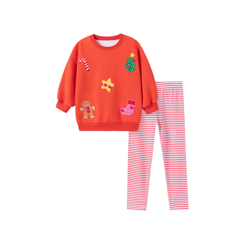 Spring and Autumn Girls Christmas Pattern Long Sleeves Sweatshirt and Striped Pants Clothing Set, MyKids-USA®, Baby & Toddler Outfits, MyKids-USA -  -  -  -  -  -  - 
