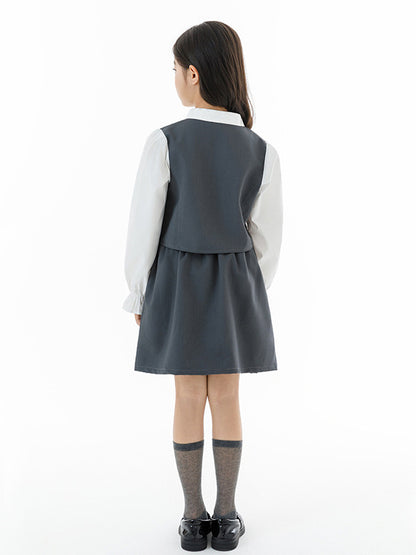 Arrival Autumn Kids Girls Long Sleeves Color Patchwork Top and Plain Skirt Clothing Set