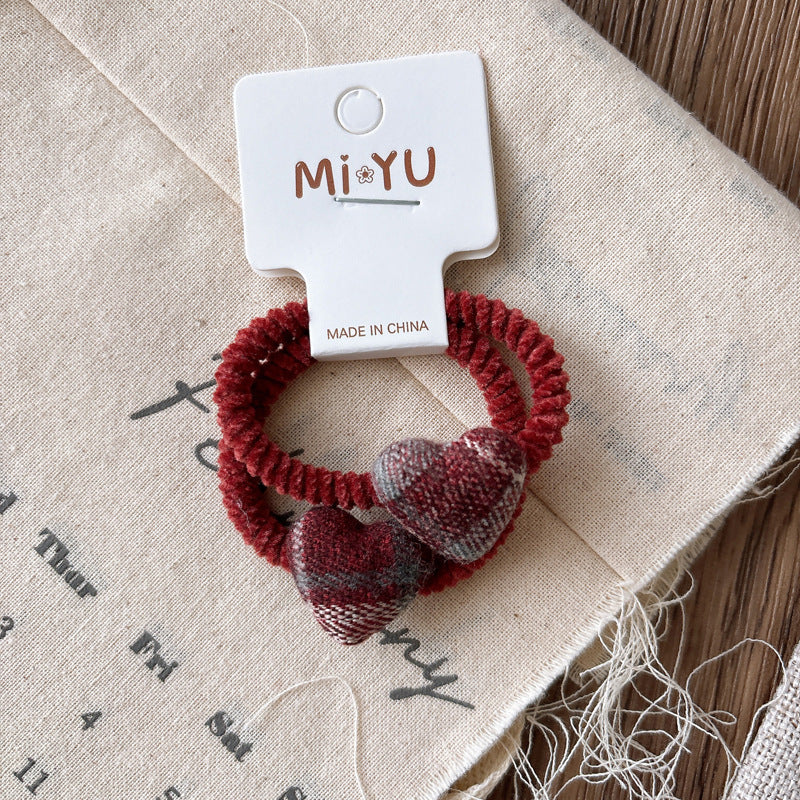 Collection of 2 Versatile Red Plaid Hair Clips or Hair Ties, MyKids-USA®, Hair Pins, Claws & Clips, MyKids-USA - Size/Age - Average Size (0-12Y） - Color - Brown -  -  - TR2603231626-A.