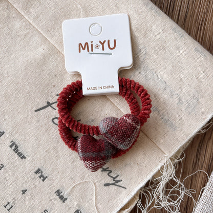 Collection of 2 Versatile Red Plaid Hair Clips or Hair Ties, MyKids-USA®, Hair Pins, Claws & Clips, MyKids-USA - Size/Age - Average Size (0-12Y） - Color - Brown -  -  - TR2603231626-A.