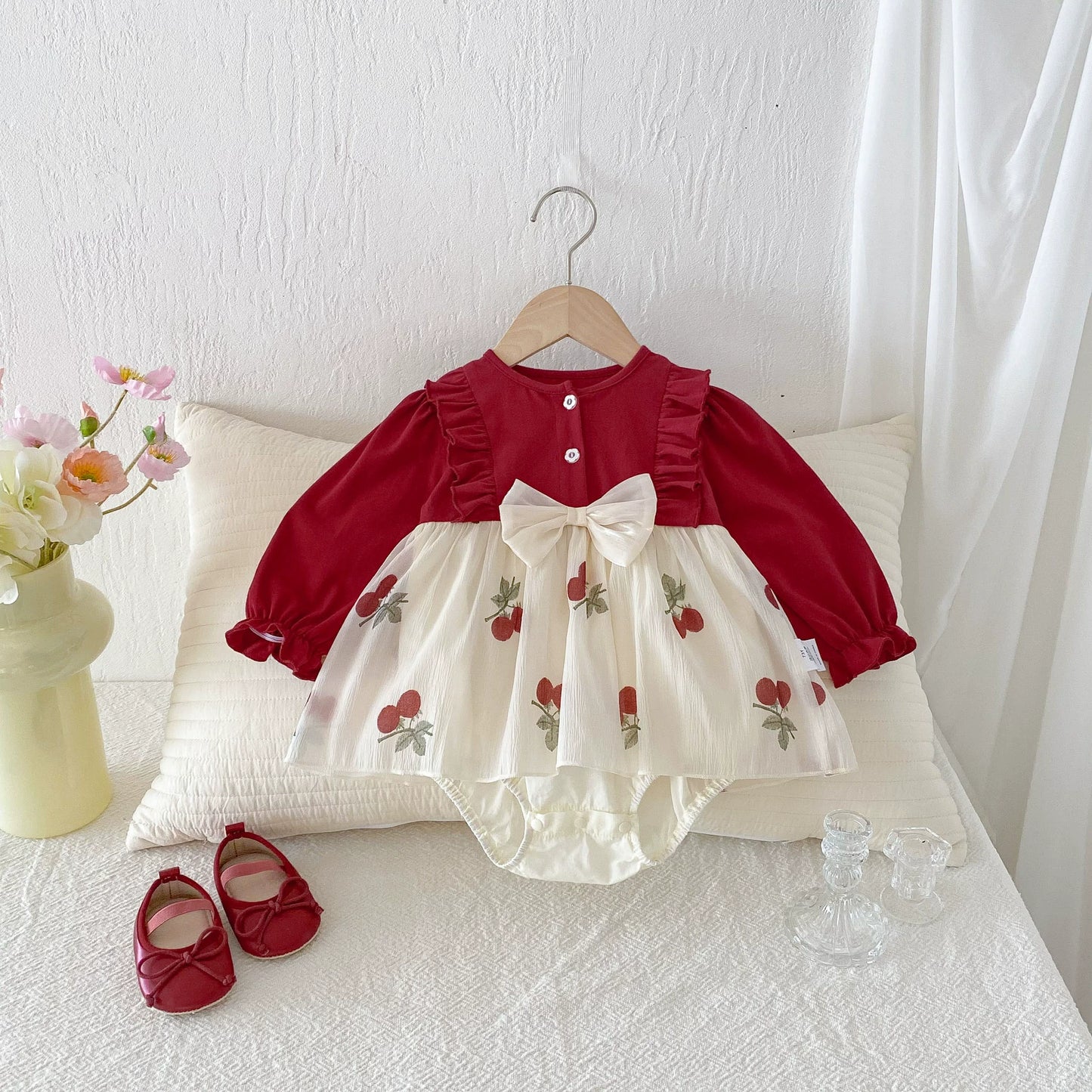 Autumn Hot Selling Baby Girls Cherry Pattern Long Sleeves Color Patchwork Onesies Bodysuits, MyKids-USA®, Baby & Toddler Dresses, MyKids-USA -  -  -  -  -  -  - 