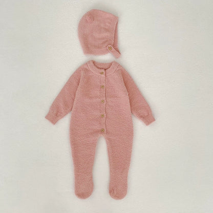 Autumn and Winter Arrival Unisex Baby’s Solid Color Crew Neck Fluffy Rompers, MyKids-USA®, Baby One-Pieces, MyKids-USA - Size/Age - 66 (3-6M) - Color - Pink -  -  - TR2507302355-C