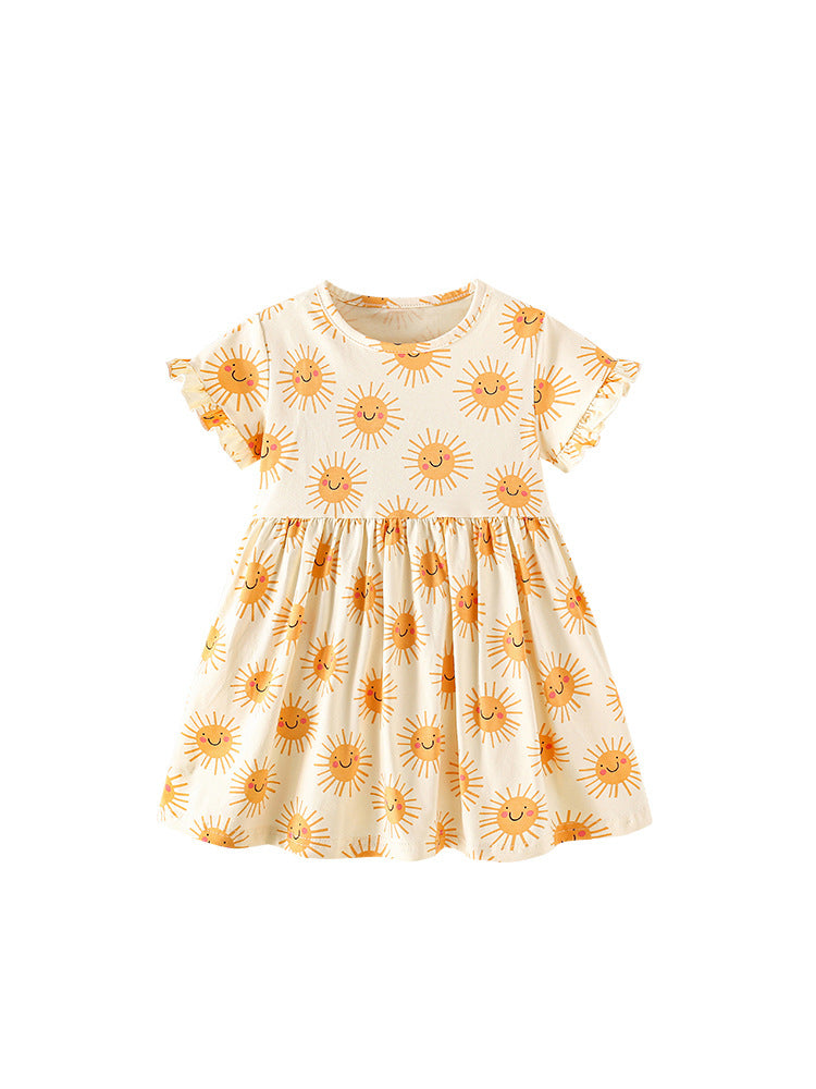Summer Baby Kids Girls Short Sleeves Cartoon Pattern Dress