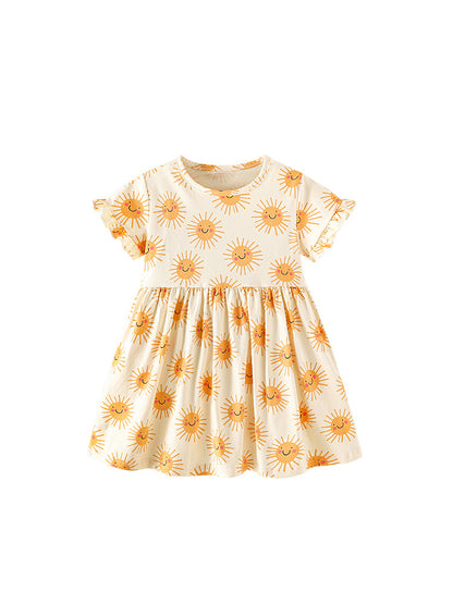 Summer Baby Kids Girls Short Sleeves Cartoon Pattern Dress
