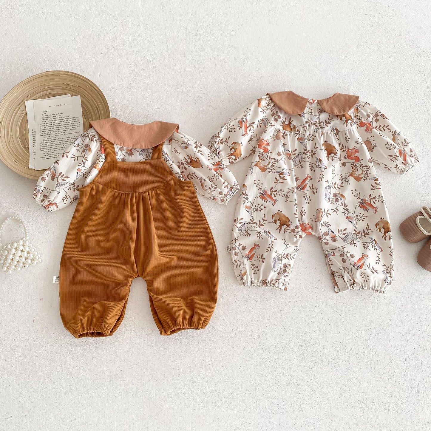 Spring and Autumn Baby Kids Unisex Flowers and Animals Pattern Long Sleeves Shirt and Sleeveless Overalls Clothing Set, MyKids-USA®, Baby & Toddler Outfits, MyKids-USA -  -  -  -  -  -  - 