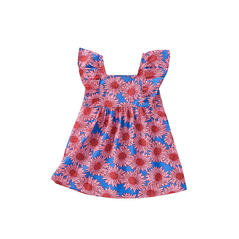 Summer Arrival Flowers Pattern Sleeveless Square Neck Dress for Stylish Girls, MyKids-USA®, Baby & Toddler Dresses, MyKids-USA - Size/Age - 100 (2-3Y) - Color - Pink -  -  - TR2505052247-A