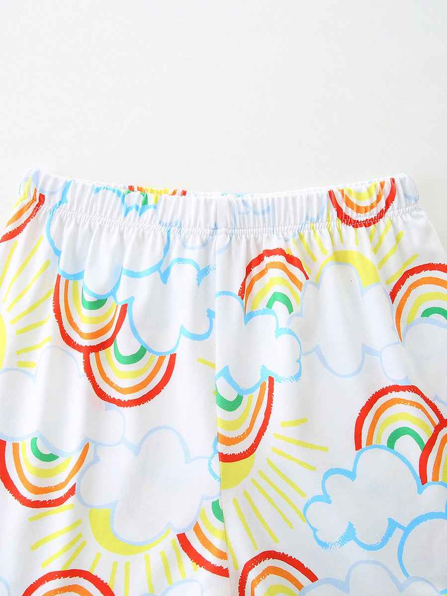 Arrival Summer Baby Kids Girls Short Sleeves Rainbow Pattern T-shirt and Shorts Clothing Set