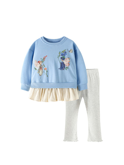 MyKids-USA® Winter and Autumn Baby Kids Girls Cartoon Pattern Long Sleeves Sweatshirt and Solid Color Pants Clothing Set