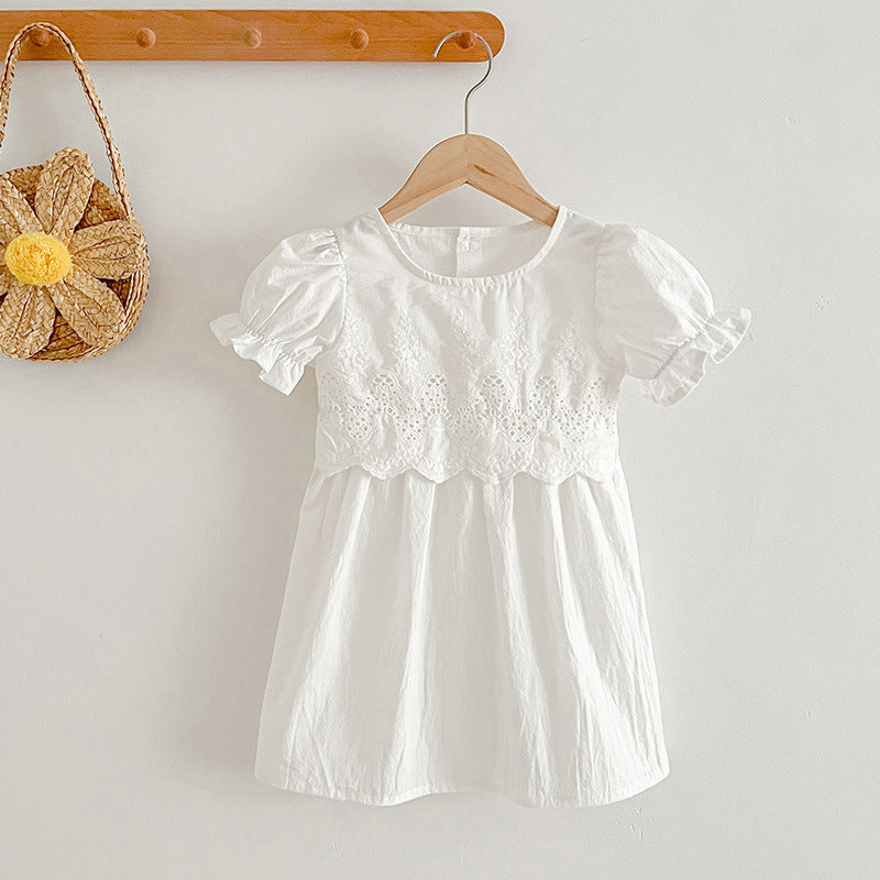 Summer Girls Hollow Out Design Floral Embroidered Short Sleeve White Dress/Onesies, MyKids-USA®, Baby & Toddler Dresses, MyKids-USA - Size/Age - 66 (3-6M) - Color - Beige -  -  - TR2403252258-A