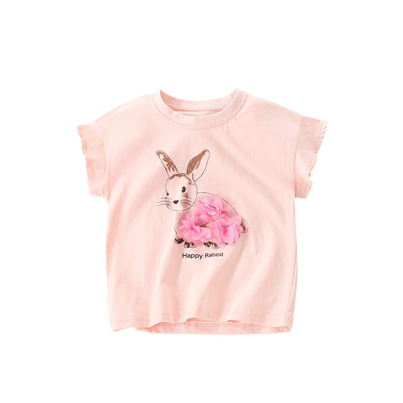 Baby Girl Bunny Pattern Short Sleeve Summer T-Shirt
