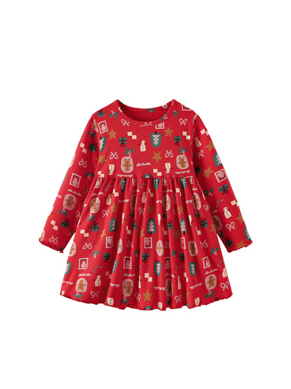 MyKids-USA® Autumn Arrival Baby Kids Girls Princess Christmas Pattern Long Sleeves Dress